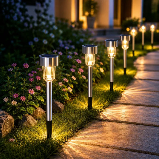 Solar LED Landscape Lights Outdoor – 12 Pack Waterproof Stainless Steel Garden Path Lights