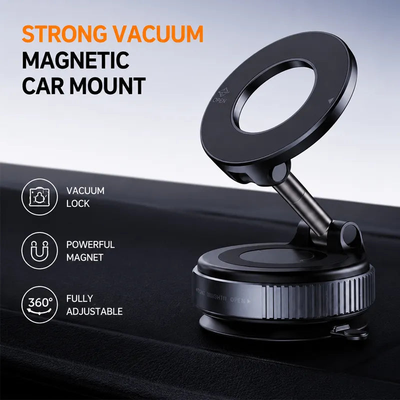 360° Rotating Magnetic Car Phone Mount – Strong Vacuum Suction