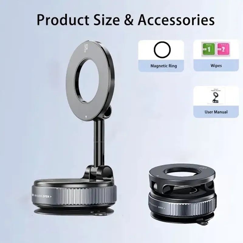 360° Rotating Magnetic Car Phone Mount – Strong Vacuum Suction