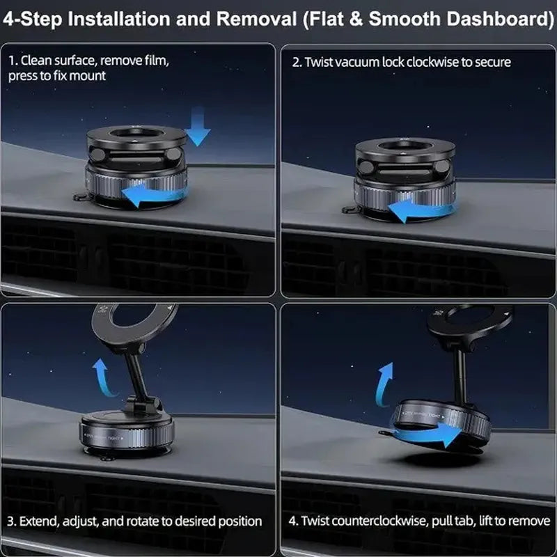 360° Rotating Magnetic Car Phone Mount – Strong Vacuum Suction