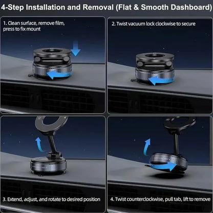 360° Rotating Magnetic Car Phone Mount – Strong Vacuum Suction