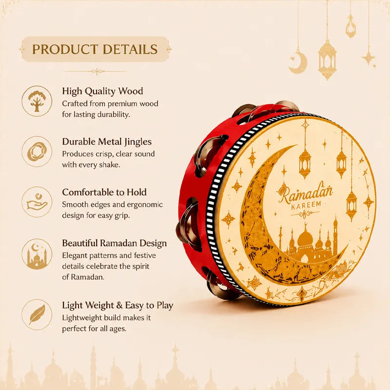 Traditional Arabic Tambourine Drum – For Weddings, Family Gatherings & Cultural Learning (6/8/10 Inch)